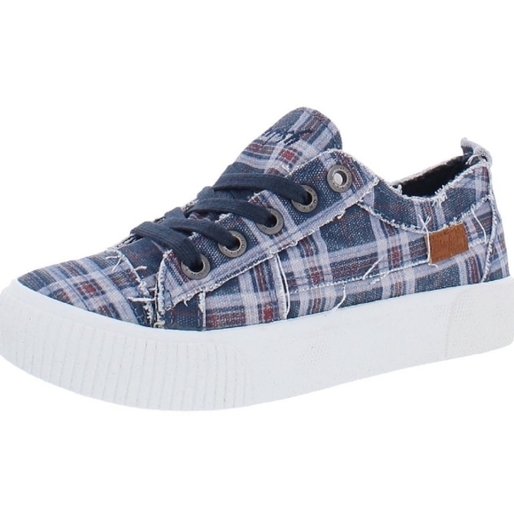 Blowfish Malibu Clay Navy Highschool Plaid Platform Sneakers Size 10 - Picture 3 of 6